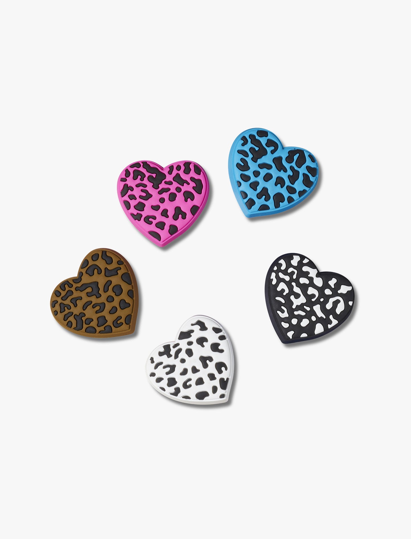Crocs Jibbitz Leopard Animal Print Heart 5 pack - מארז ג'יביטים קרוקס