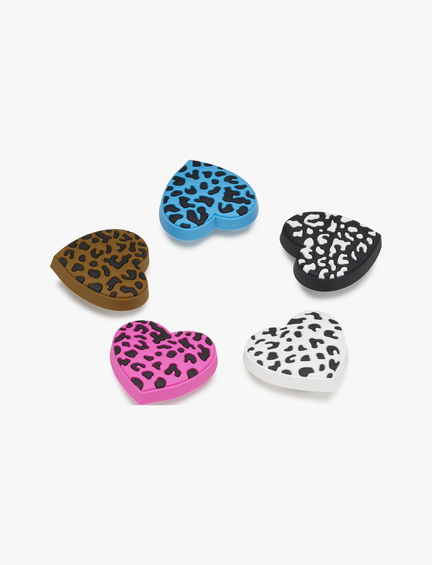 Crocs Jibbitz Leopard Animal Print Heart 5 pack - מארז ג'יביטים קרוקס