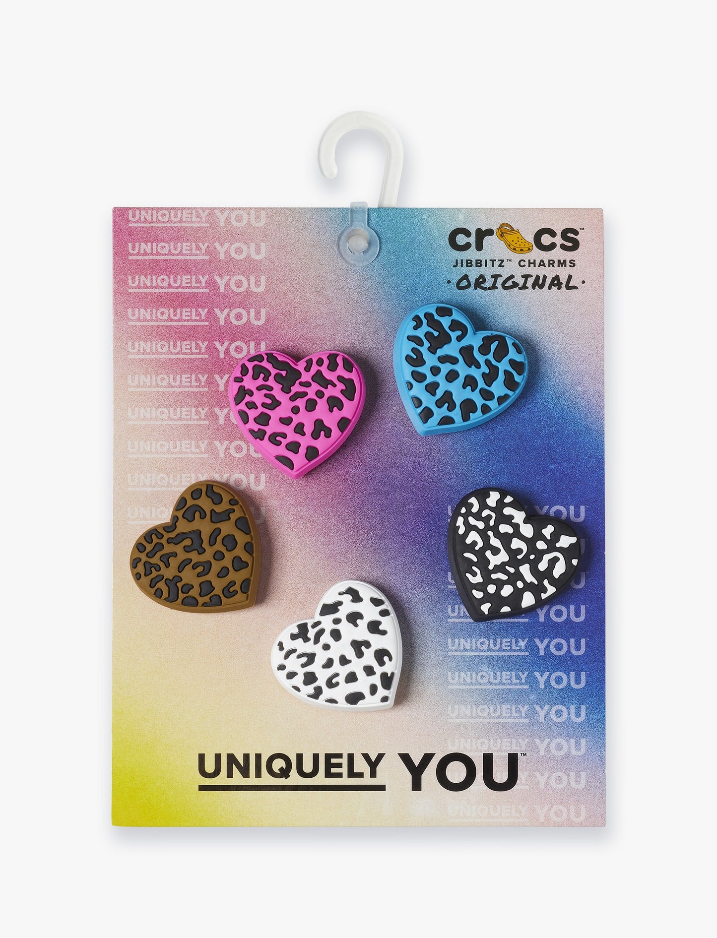 Crocs Jibbitz Leopard Animal Print Heart 5 pack - מארז ג'יביטים קרוקס