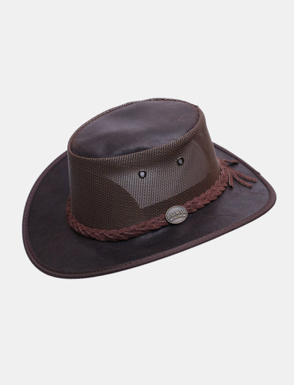 Barmah 1064OI - כובע בוקרים רחב שוליים ברמה מעור זמש בשילוב רשת